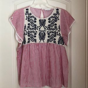 THML Embroidered Pinstripe Top
